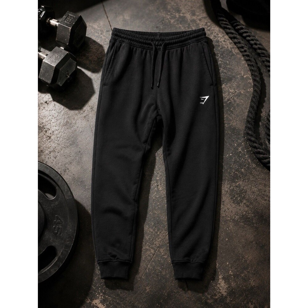 Gymshark Men’s Black Jogger Pants Size M Drawstring Pockets Fleece Cotton/Poly